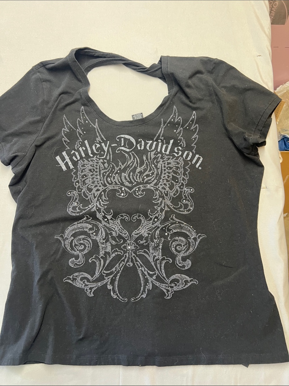 Harley-Davidson Black Tee with Silver Winged Heart Graphic